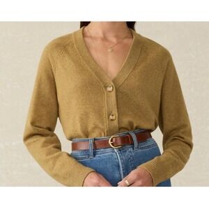 Faherty Jackson Mustard Yellow V-Neck Cardigan Size L Earthy Layering Goblincore